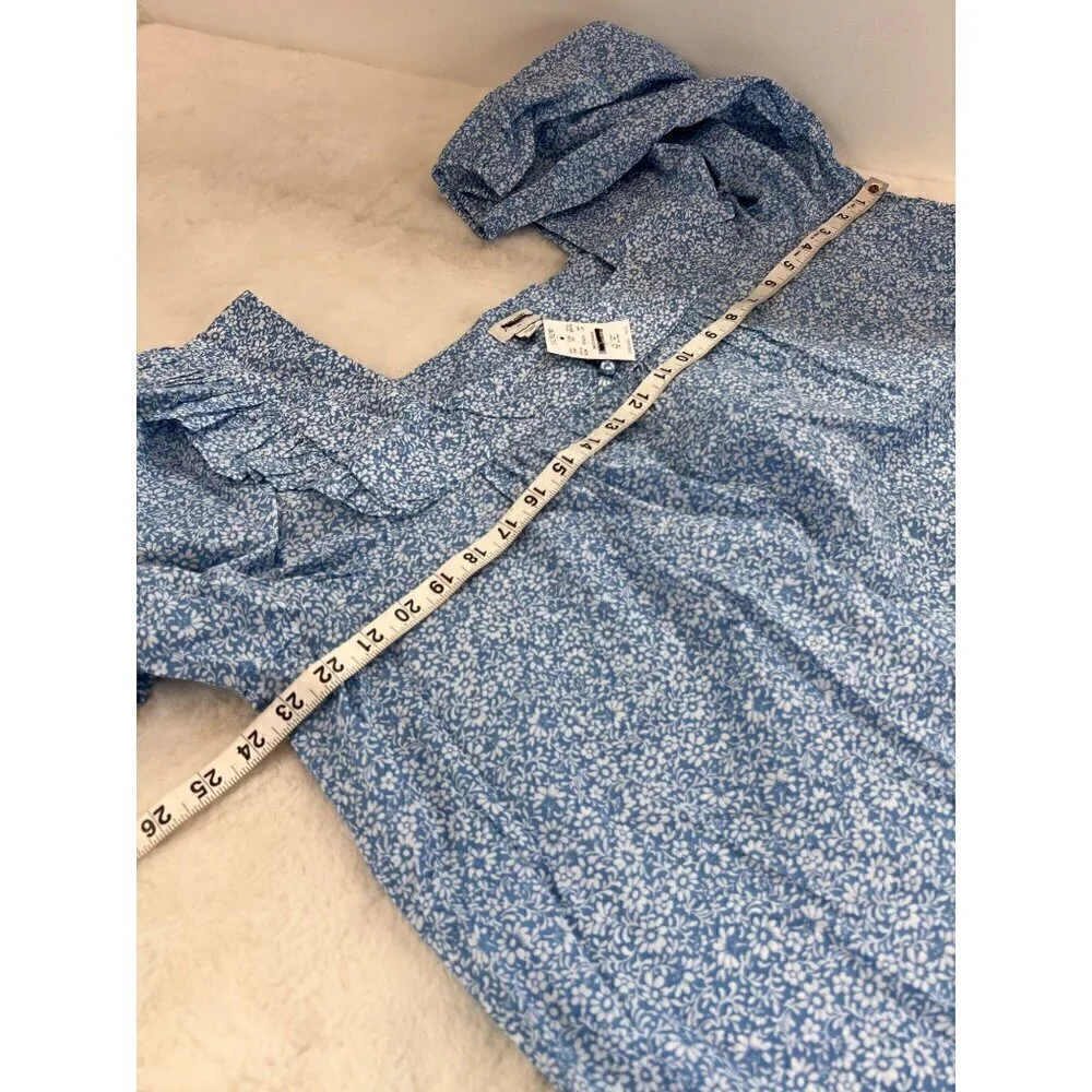 New J Crew Size 2X Square neck ruffle top Blue/White SU23 *Stain* - Picture 5 of 13